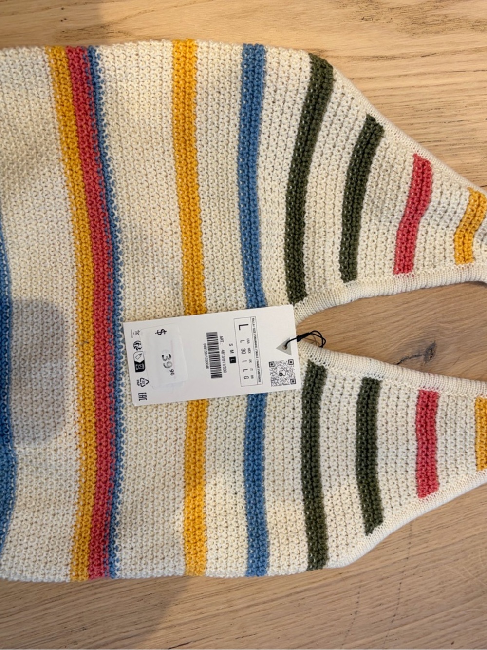 Zara Cream Knit Tank Top with Yellow, Blue, Green and Pink Stripes - Picture 2 of 3